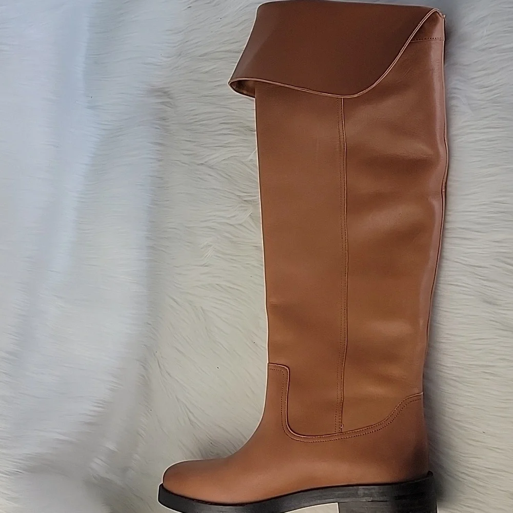J.CREW‎ Tan Leather Over-The-Knee Fold Over Preppy Western Equestrian Boots 8.5